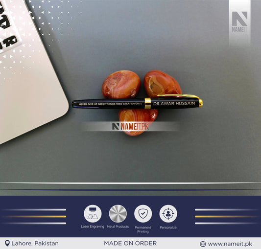 Personalized Fountain ink Pen with Name Engraved - Gifting on Any Special Occasion - Matt Black, Golden Clip Teachers Day Gift NAMEIT PAKISTAN