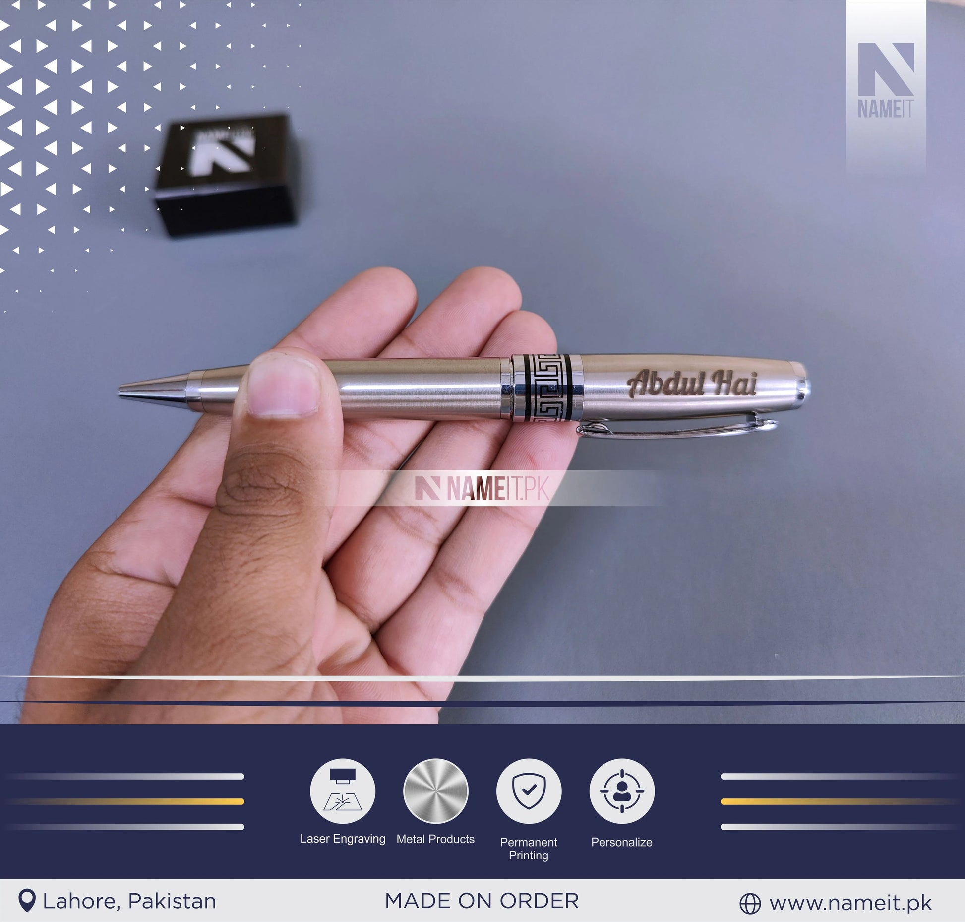 Custom High-Quality Metal Gel Pen, 0.7mm Blue Ink, Ball Point, Business Signature, Calligraphy Practice, Pocket Clip, Electroplated Baking Paint NAMEIT PAKISTAN