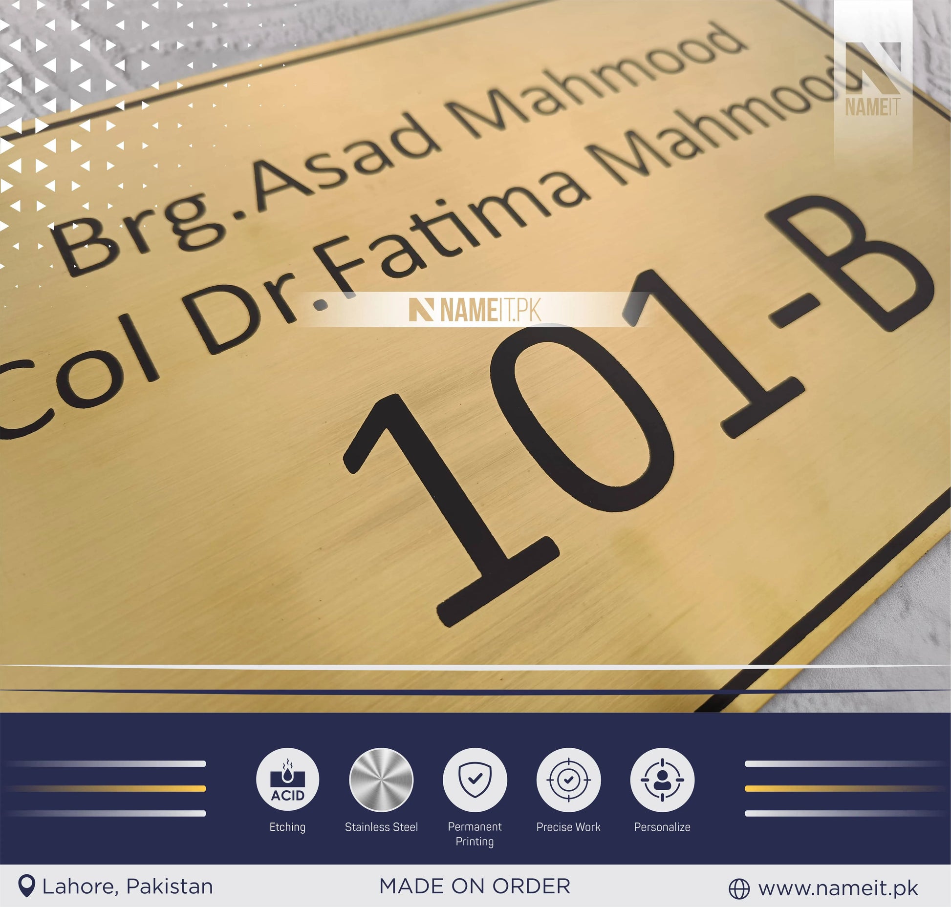 Personalized Name Plate Stainless Steel, indoor & outdoor, Office name Plate, House Name Plate NAMEIT PAKISTAN