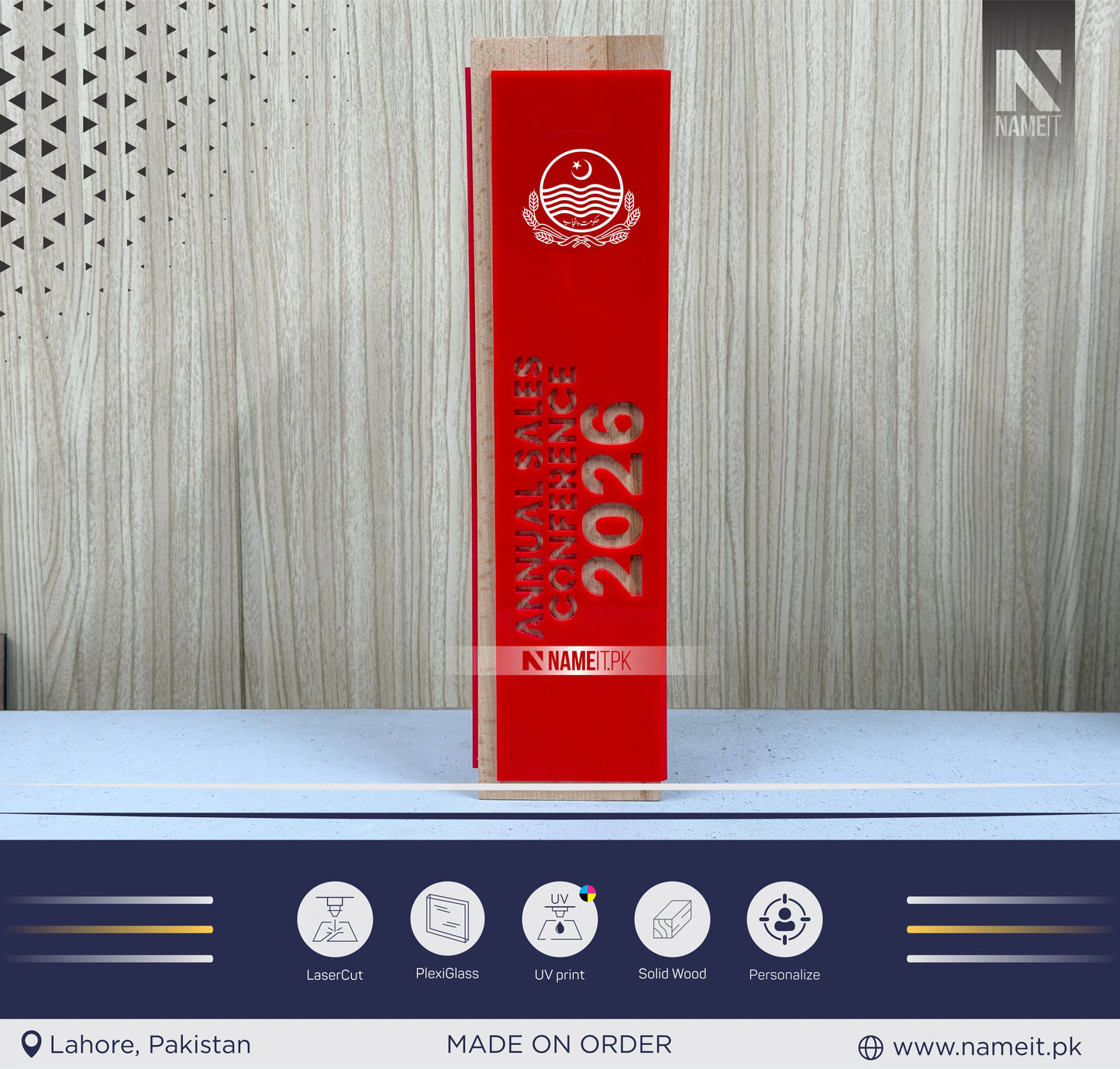 TOWER Personalised Wooden Acrylic Trophy Award Personalized Bespoke Design Custom Modern Plaque Wood ,Unique Corporate Trophy with UV Print