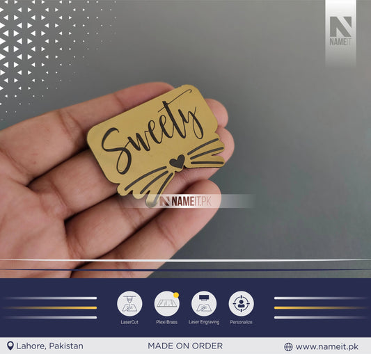 Pets Tag Personalized, Moustache Design Tag, Pet Tags for Collars, Engraved Tag, Name Tag, Customized Pet Tag, Kitty Tag, Golden Acrylic Material NAMEIT PAKISTAN