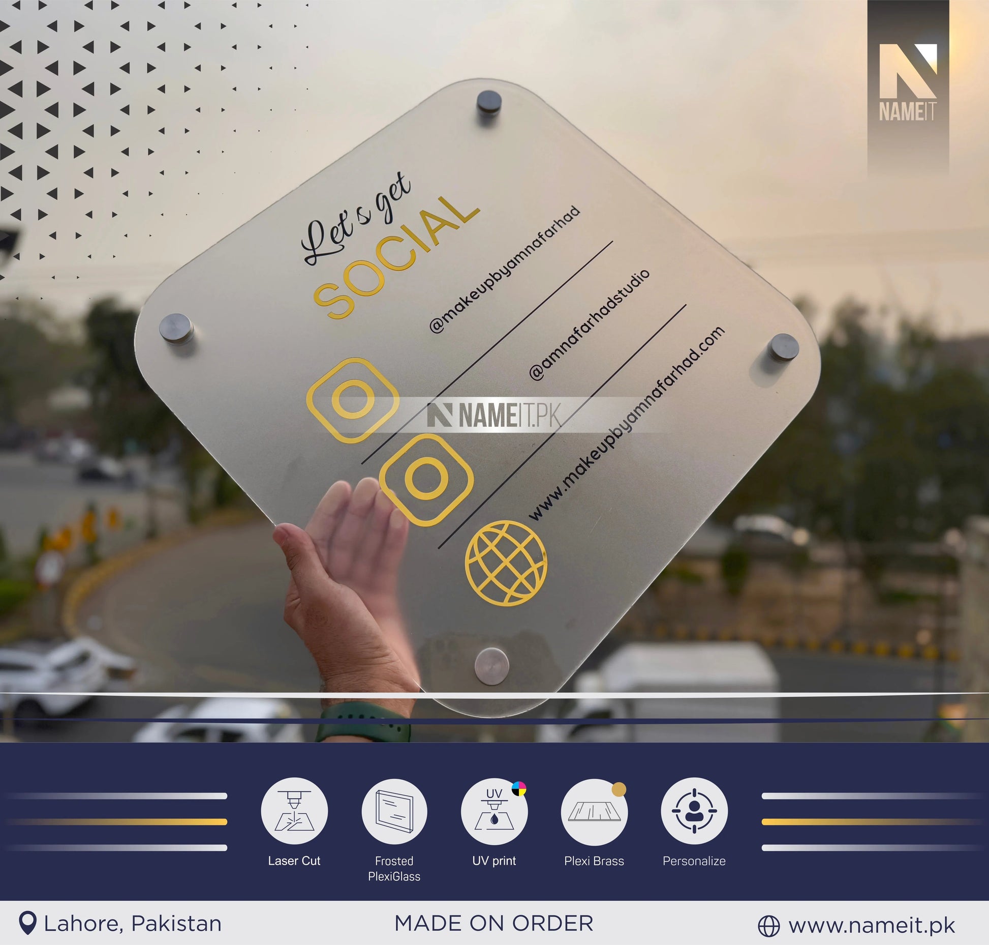 Barcode Frame, Frosted Social Media Sign | Square Wall Sign | Payment Sign | Custom Logo Sign | Payment Method and Social Media Sign NAMEIT PAKISTAN