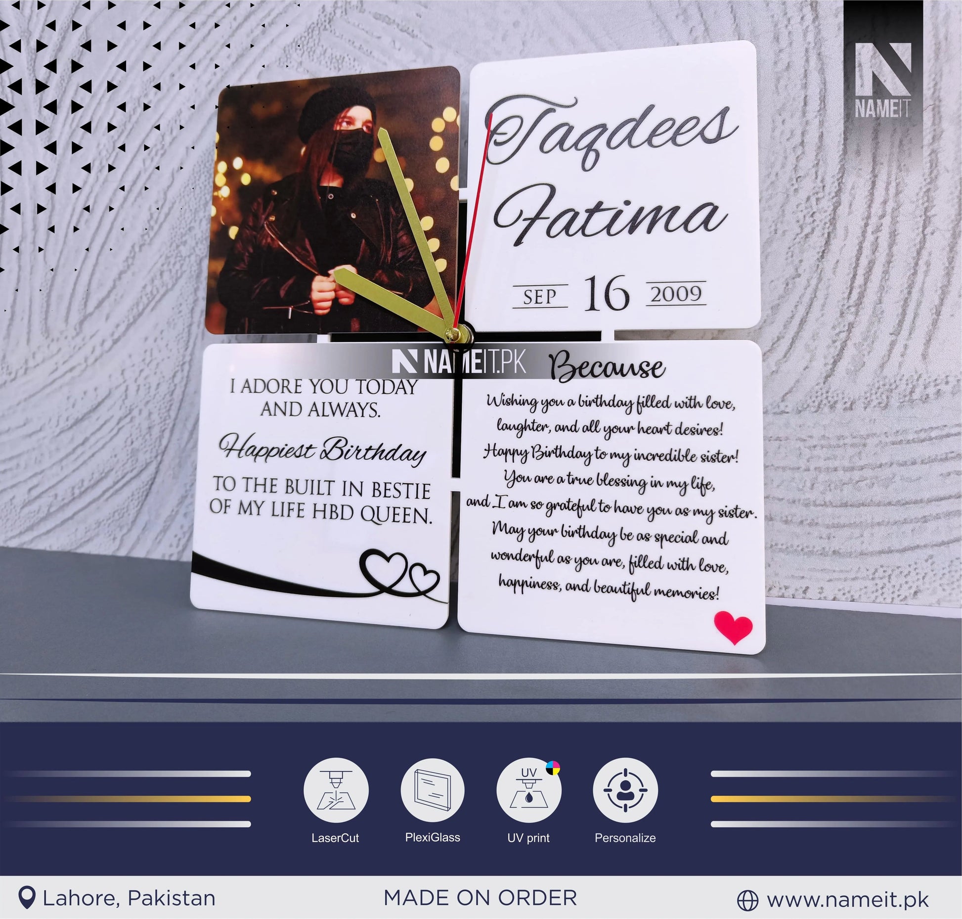 Personalized WallClock Printed, With really 10 reasons of Love NAMEIT PAKISTAN