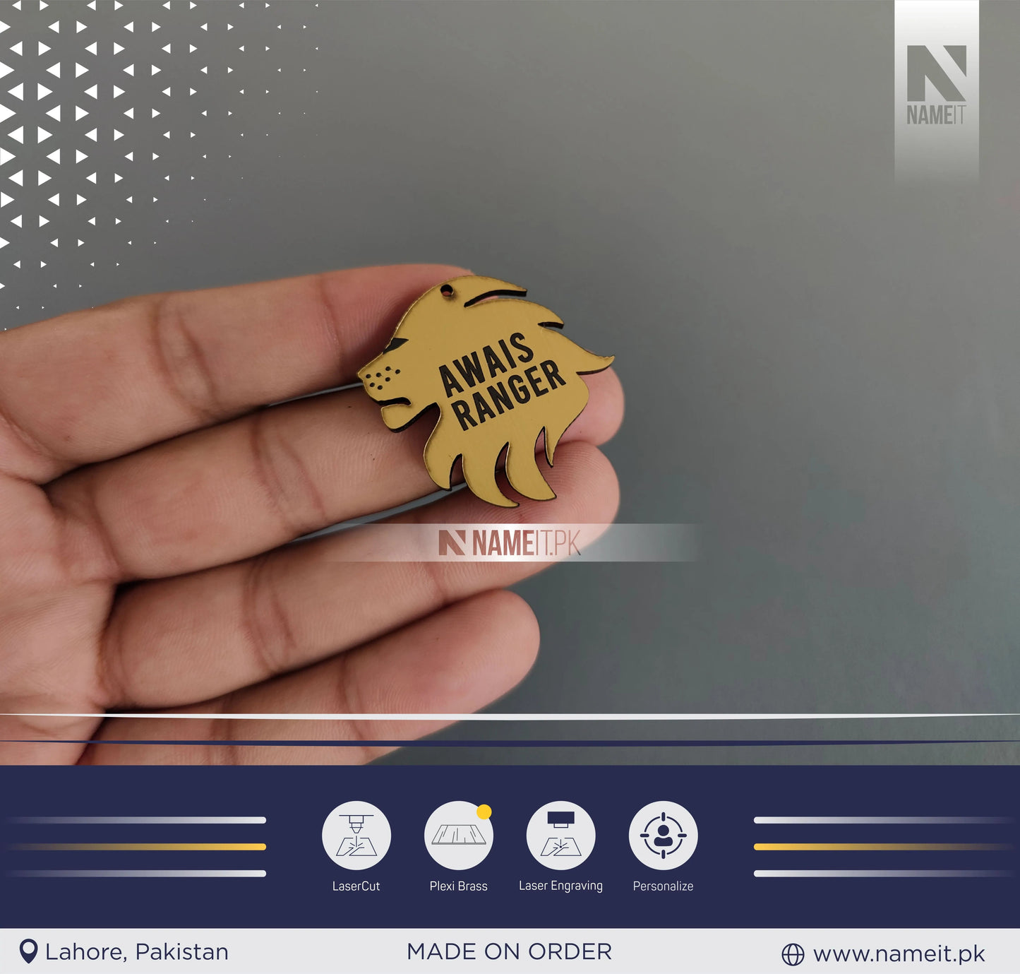 Pets Tag Personalized, Lion Shape Tag, Pet Tags for Collars, Engraved Tag, Name Tag, Customized Pet Tag, Kitty Tag, Golden Acrylic Material NAMEIT PAKISTAN