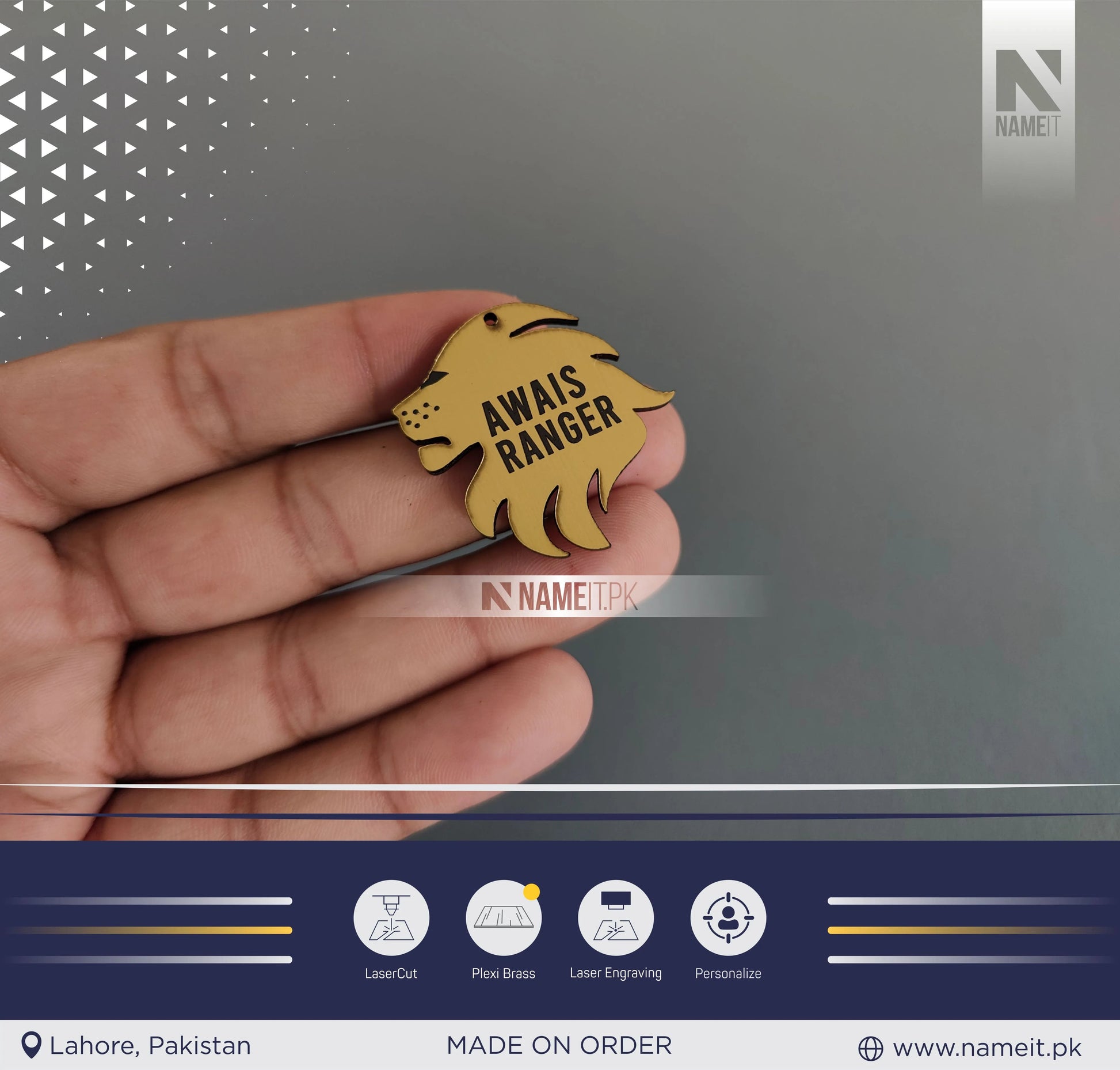 Pets Tag Personalized, Lion Shape Tag, Pet Tags for Collars, Engraved Tag, Name Tag, Customized Pet Tag, Kitty Tag, Golden Acrylic Material NAMEIT PAKISTAN