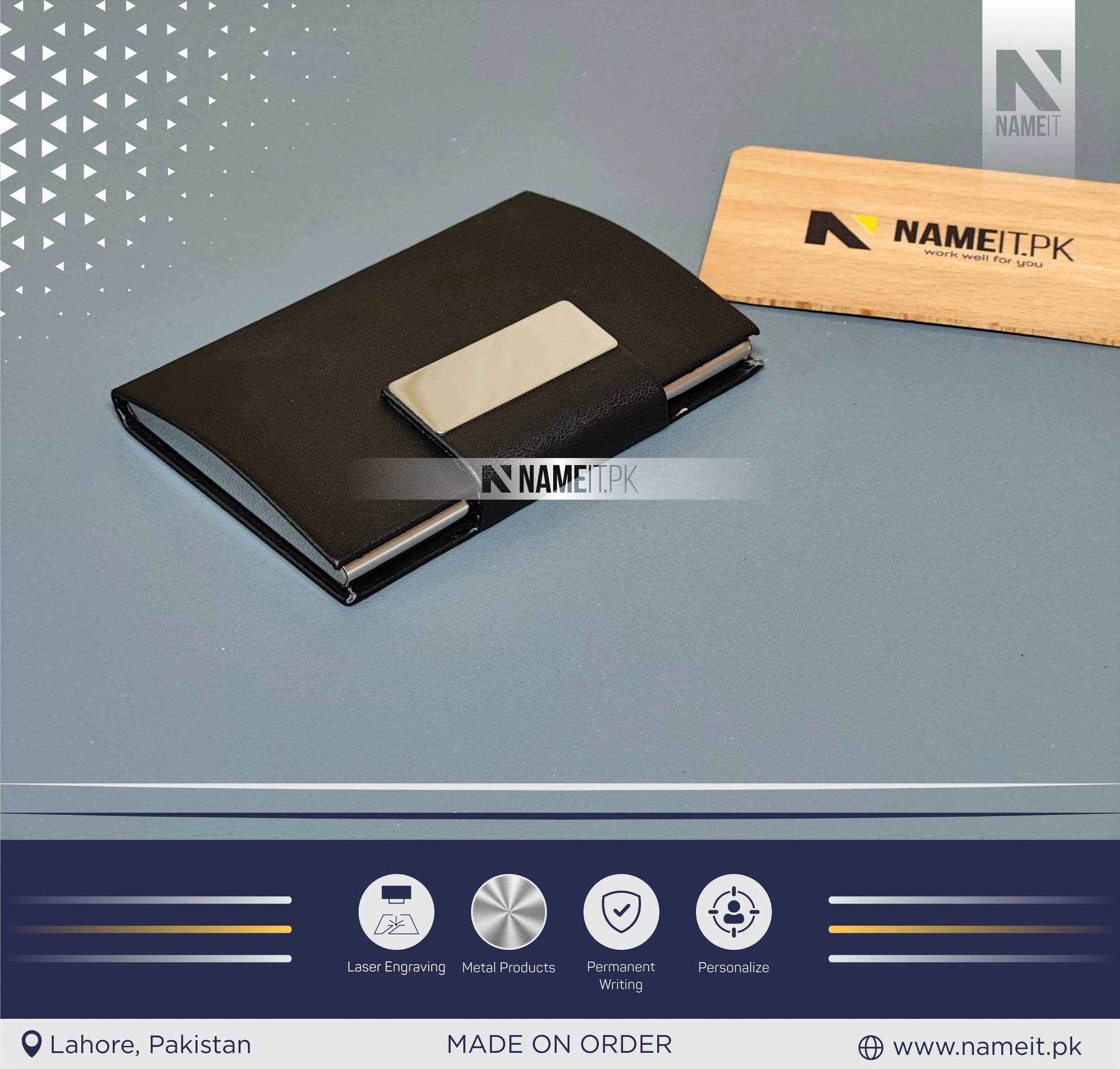 Company Personalized Business Magnetic Card Holder,  Logo/Text Laser Engraved NAMEIT PAKISTAN