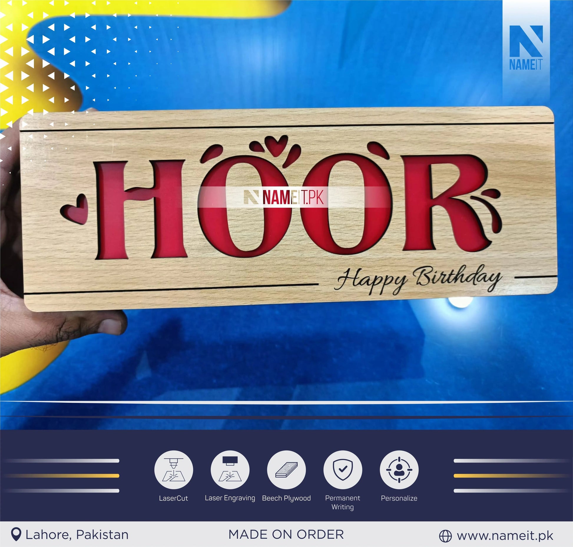 Custom Backlit Name Box,wall logo sign,business sign,Wooden Custom Business Name Plate, Indoor NAMEIT PAKISTAN
