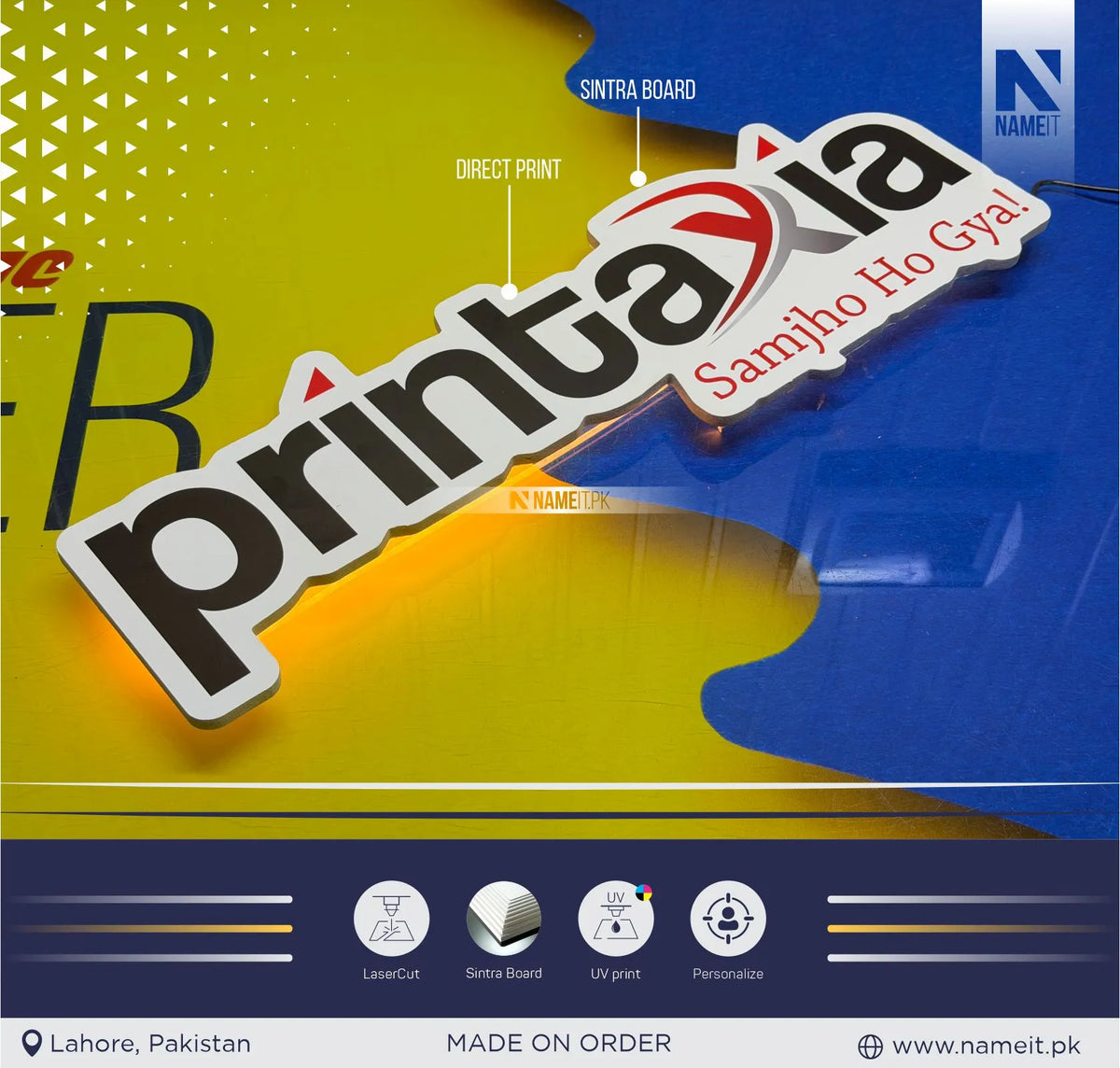 Custom Shape Direct Printed Sintra Board LED Backlit Signboard - Premium PVC Foam Halo Glow Office Reception & Storefront Wall Display Plaque