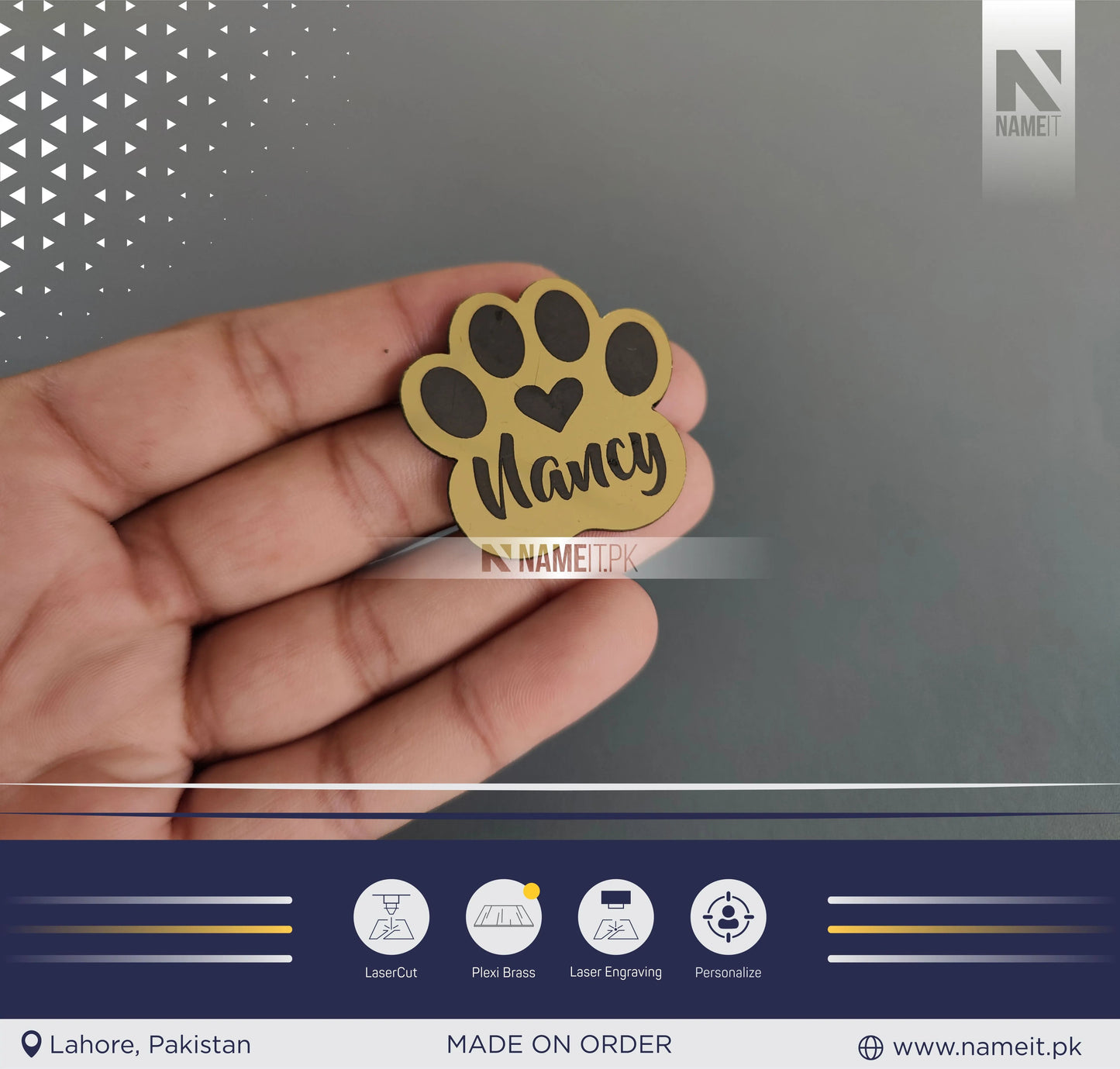 Pets Tag Personalized, Paw Shape Tag, Cat Tags for Collars, Engraved Cat Tag, Cat Name Tag, Customized Pet Tag, Kitty Tag, Golden Acrylic Material NAMEIT PAKISTAN