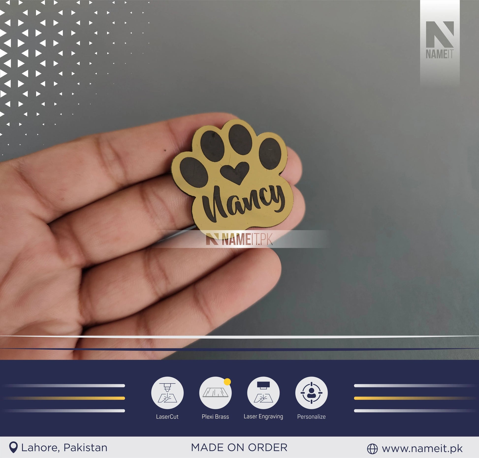 Pets Tag Personalized, Paw Shape Tag, Cat Tags for Collars, Engraved Cat Tag, Cat Name Tag, Customized Pet Tag, Kitty Tag, Golden Acrylic Material NAMEIT PAKISTAN