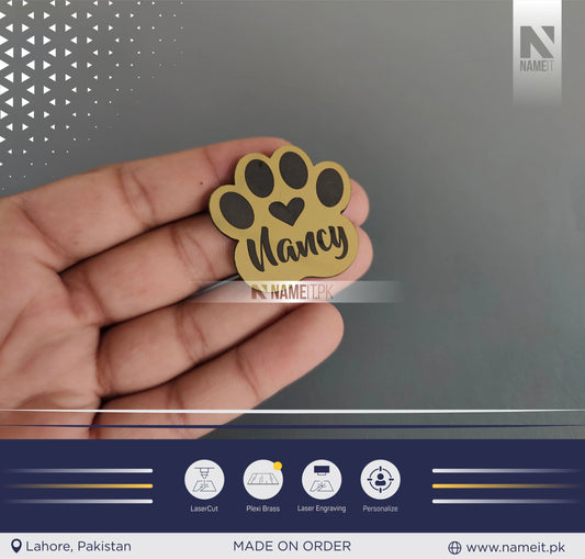 Pets Tag Personalized, Paw Shape Tag, Cat Tags for Collars, Engraved Cat Tag, Cat Name Tag, Customized Pet Tag, Kitty Tag, Golden Acrylic Material NAMEIT PAKISTAN