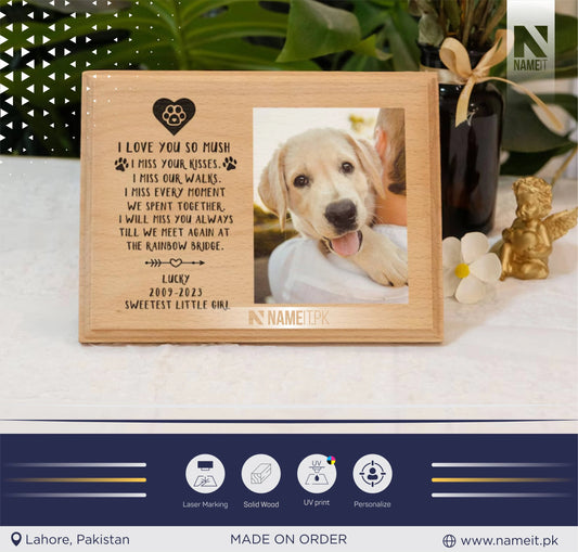 Personalized Pet Memorial Gift , Pet Loss Frame Portrait Remembrance,Photo Pet Sympathy Gift on Wood,Custom Dog Pet Photo Frame NAMEIT PAKISTAN