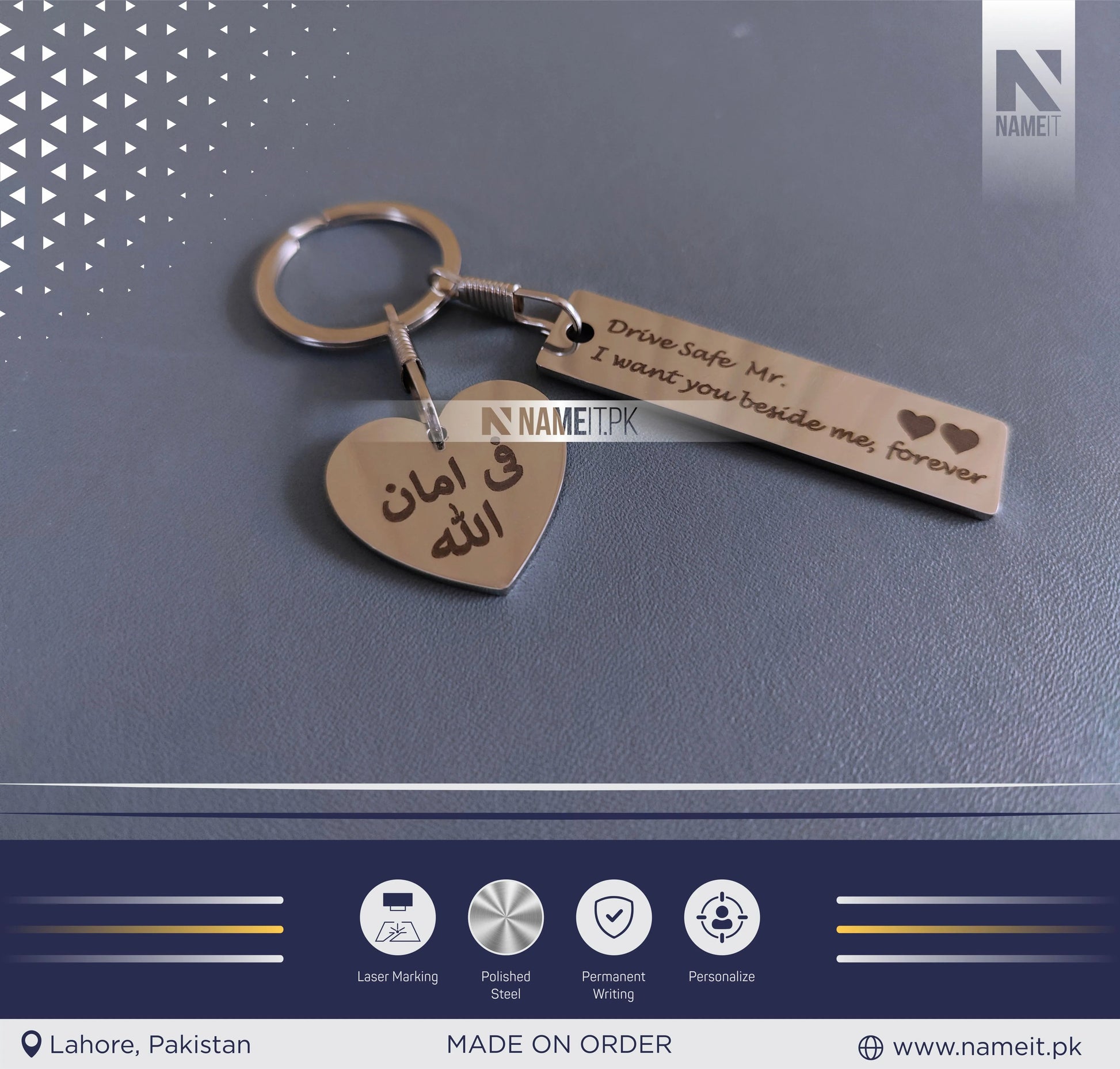 Double Stainless Steel Keychain, Custom Engraved Key Chain, Personalized Text Keychain, Engraved Keychain, Custom Groomsmen Gift, Gifts for Him NAMEIT PAKISTAN