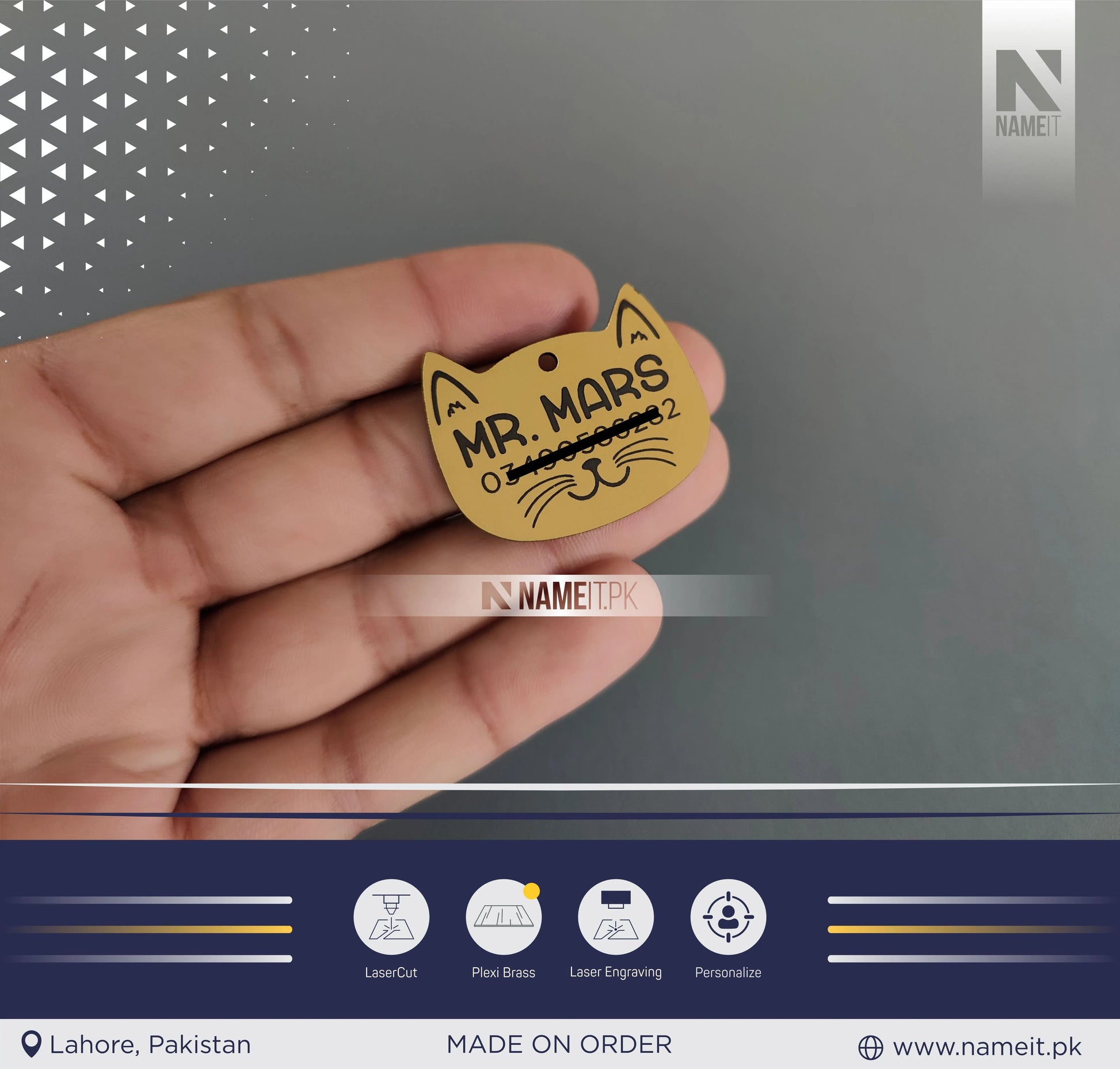 Cat Tag Personalized, Cat Face Tag, Cat Tags for Collars, Engraved Cat Tag, Cat Name Tag, Customized Pet Tag, Kitty Tag, Golden Acrylic Material NAMEIT PAKISTAN
