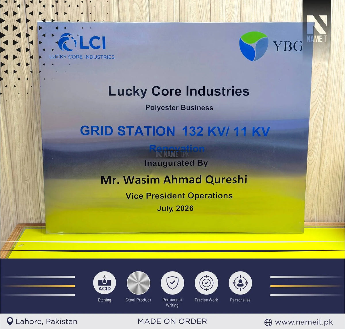 Custom Luxury Steel Inauguration Plaque for Corporate Projects | Personalized Grid Station Renovation Commemorative Award with Company Logo, Executive Name & Event Details