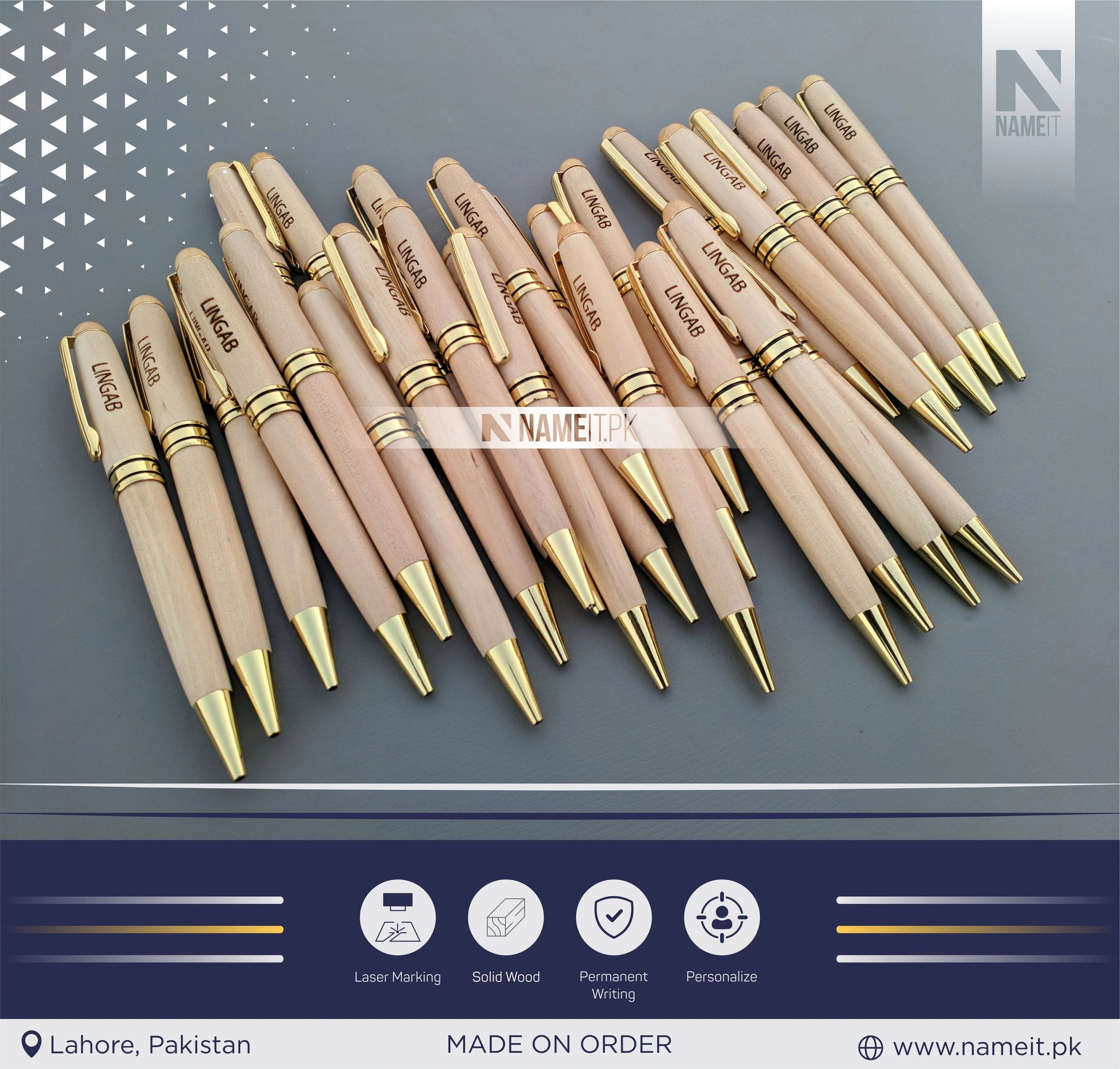 Personalized Wooden Pen, Ballpoint Pen, with your name,compnay logo NAMEIT PAKISTAN