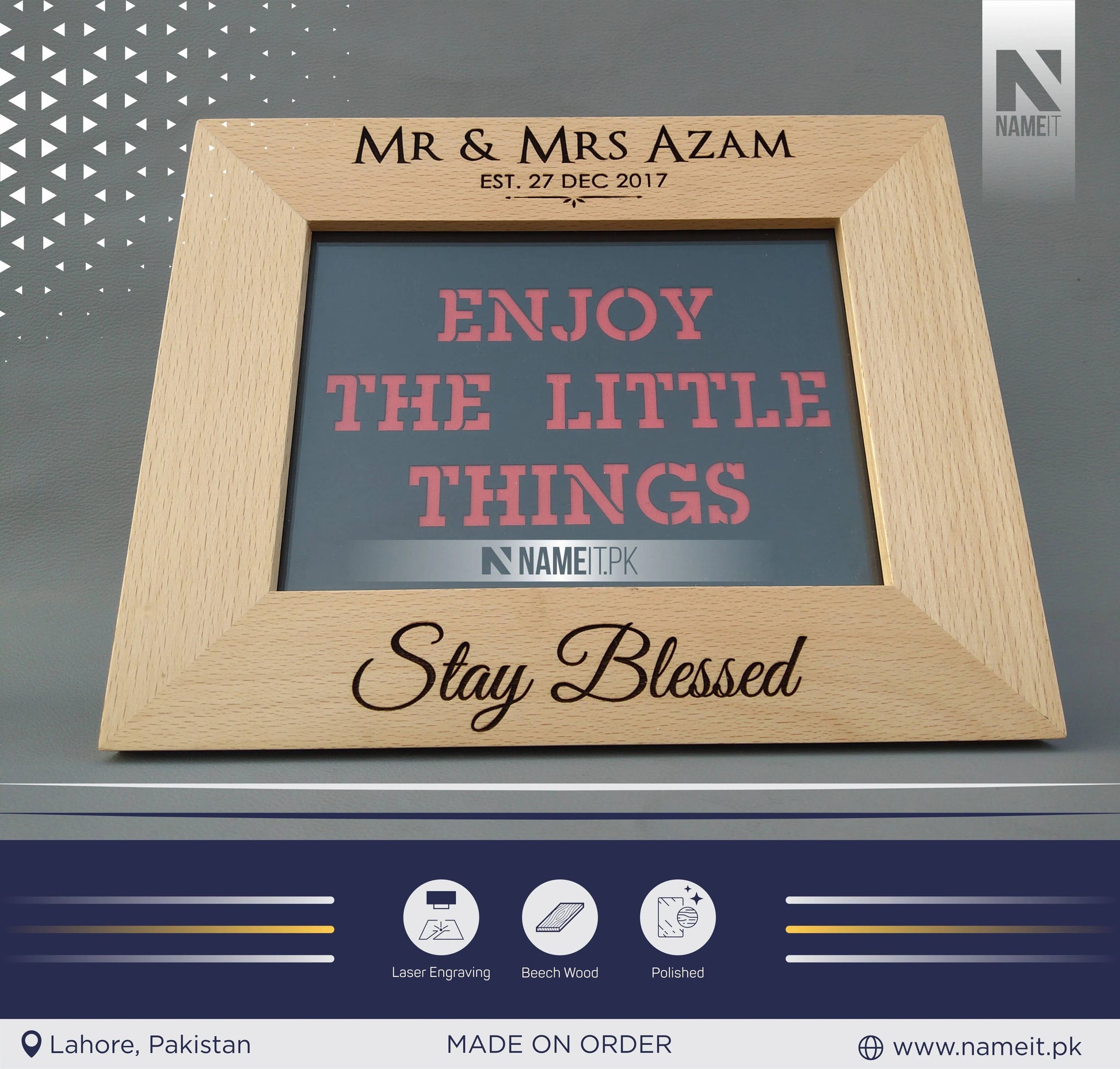 Personalised Pure Wooden Photo Frame, Engraved Text Date Names, Wedding Picture Frame, Couples Housewarming, Anniversary, Valentine’s Day NAMEIT PAKISTAN