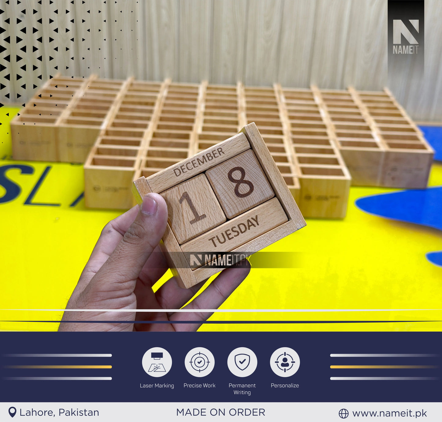 Wooden Calendar, Permanent Calendar, Perpetual Calendar Desk With Your Logo, Wood Blocks Perpetual Calendar, Christmas Gift, Calendar Wood Stand