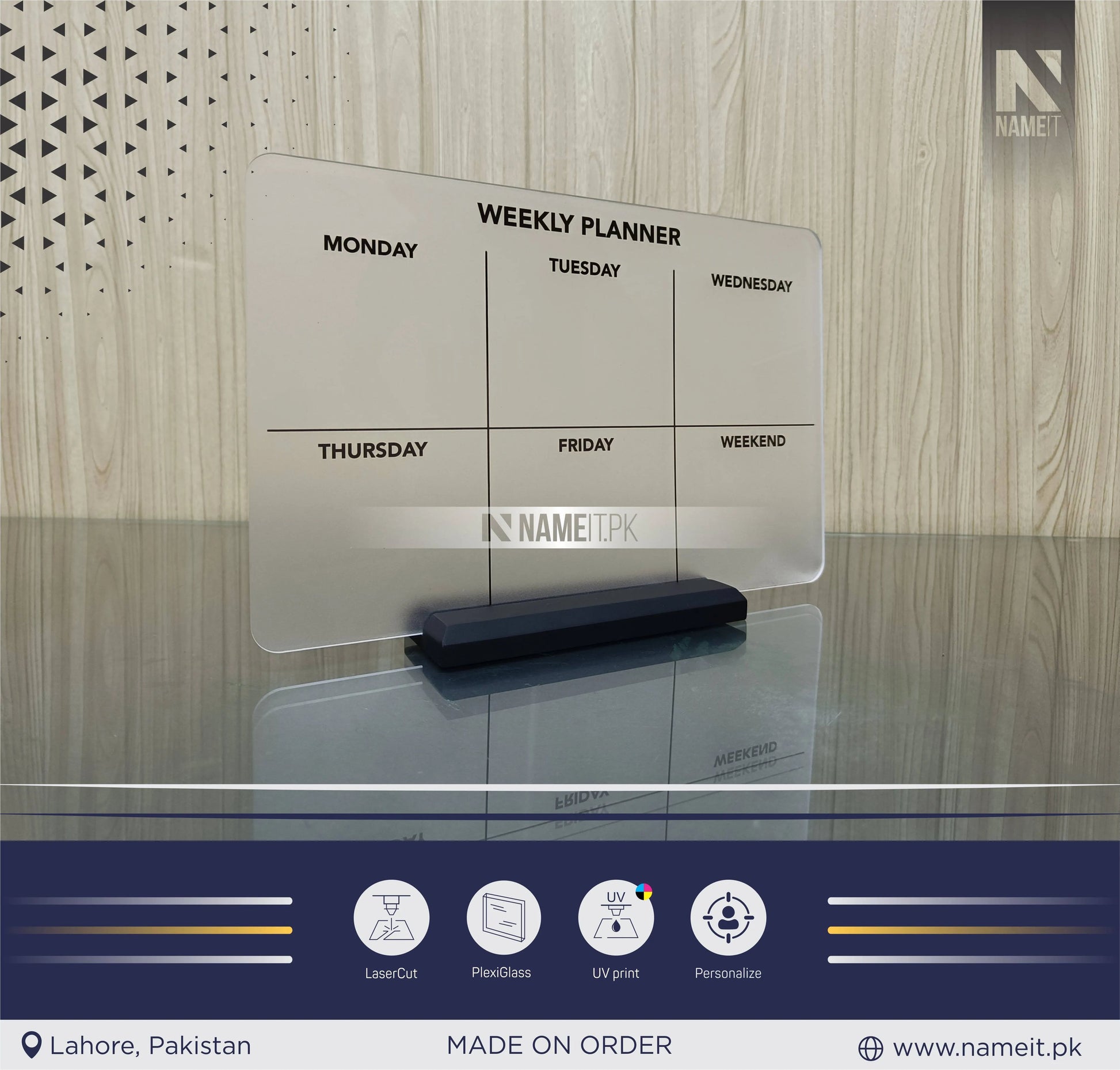 Weekly Planner Acrylic | Wipe Clean | Wall Calendar | To Do List | Menu Planner | Frosted Acrylic NAMEIT PAKISTAN