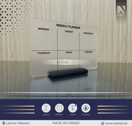 Weekly Planner Acrylic | Wipe Clean | Wall Calendar | To Do List | Menu Planner | Frosted Acrylic NAMEIT PAKISTAN
