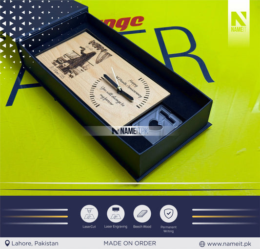 Wooden Table Clock With Premium Box, Solid beech wood desk clock, Original Design, Gift for Home, Free Customization, Home Decor