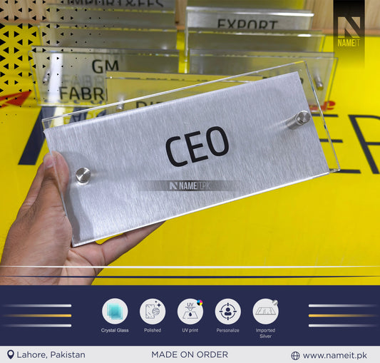 Name Plate, Office Signage, Office Name Plate, House Name plaque, Crystal Glass & Alucobond Sheet, indoor & outdoor, Office & House Name Plate