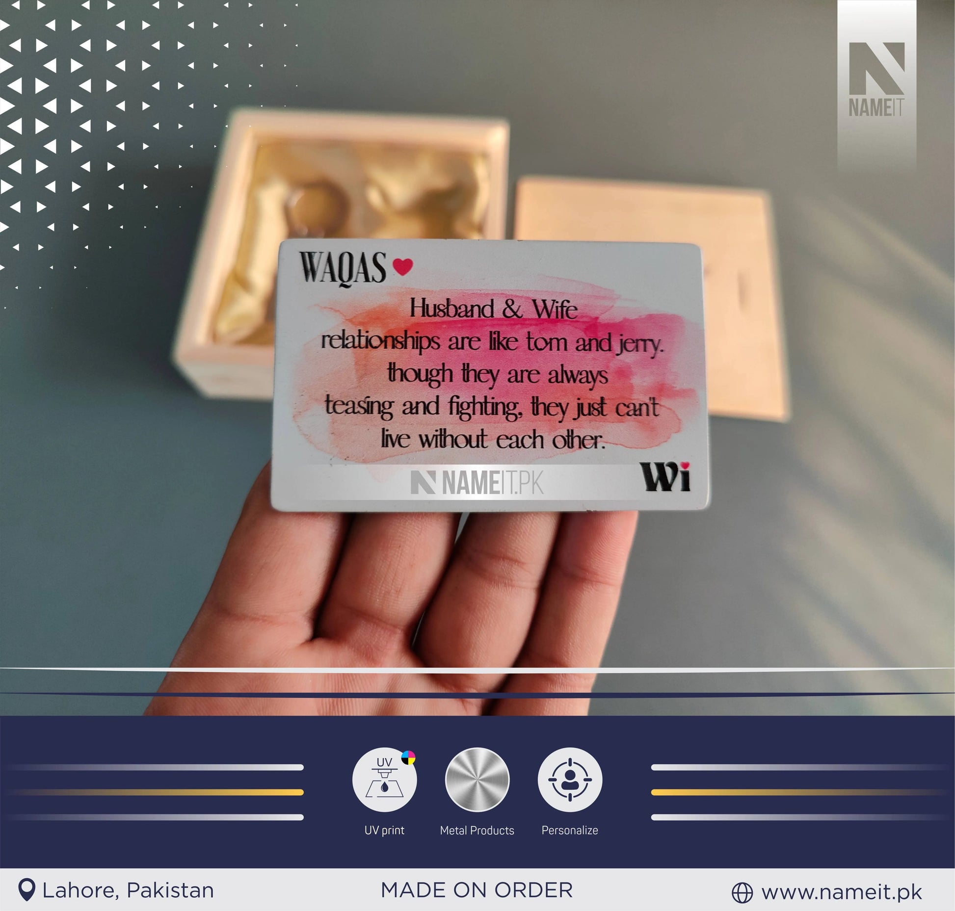 Customize Metal Wallet Card With Message, Customize Metal Keyring With Box Packing (perfect Gift To Send Your Father , Husband , Fiance Or Any One) NAMEIT PAKISTAN