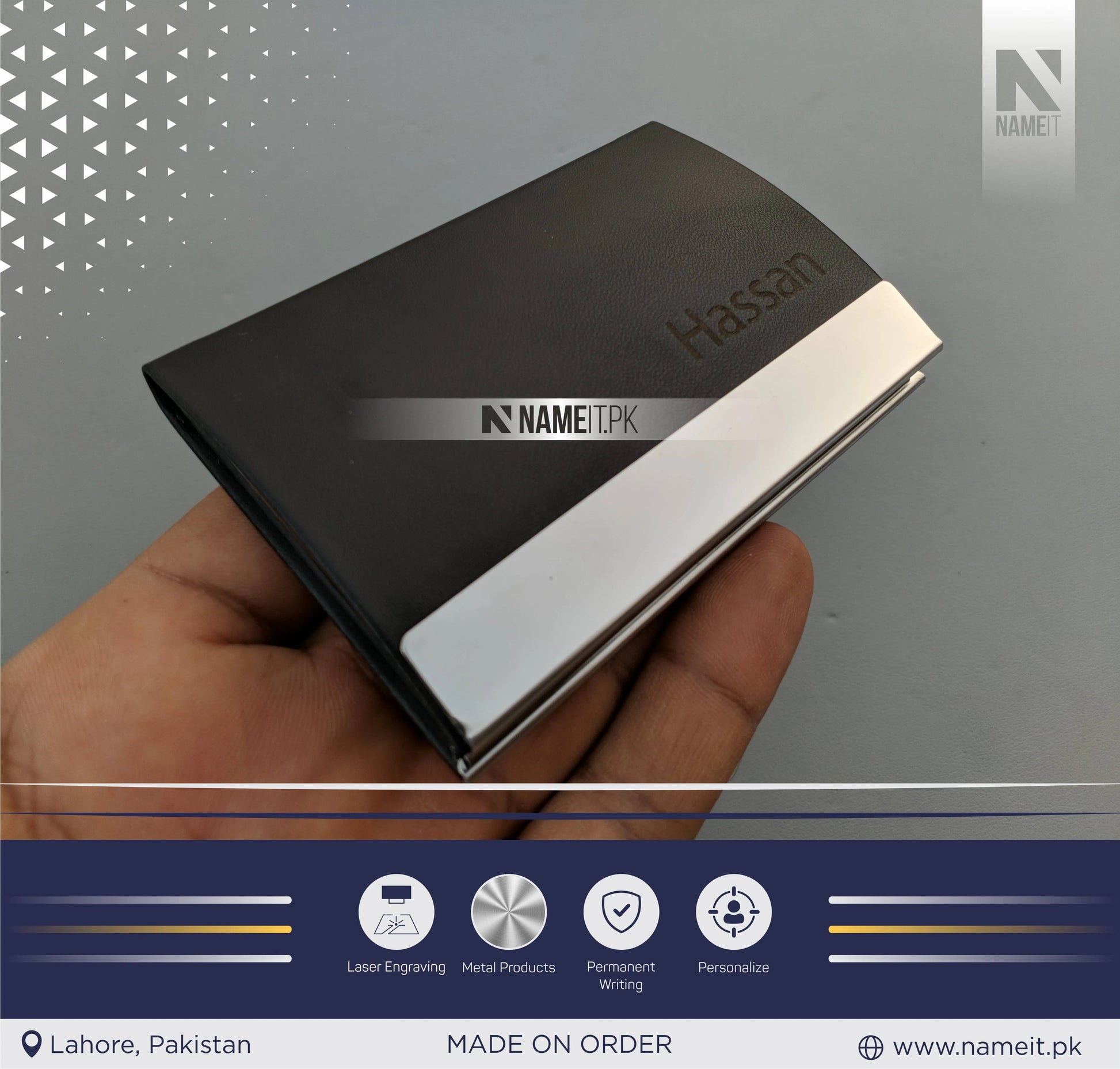 Company Personalized Business Leather Card Holder, Logo/Text Laser Engraved NAMEIT PAKISTAN