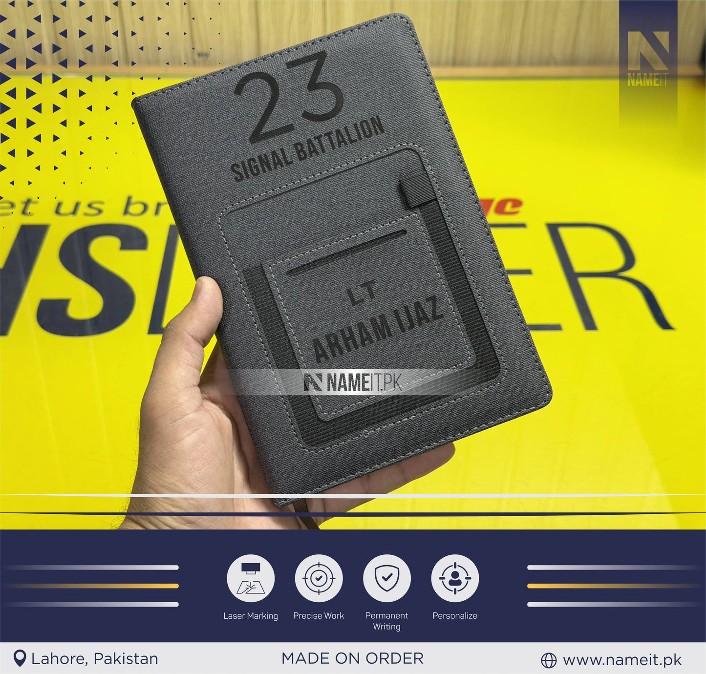 Diary, Engraved  A5 Hardcover Line Notebook With Cellphone Pocket Custom Logo PU Leather Diary