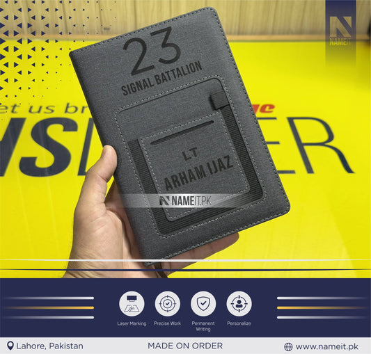 Diary, Engraved  A5 Hardcover Line Notebook With Cellphone Pocket Custom Logo PU Leather Diary