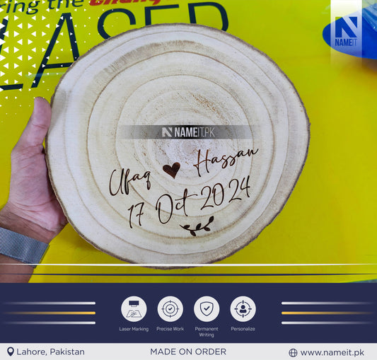 Custom Wood Slice Wedding Favors - Laser Engraved with Couple's Names & Wedding Date