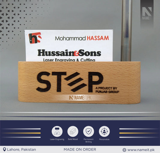 Professional Business Card Holder, Slim Wooden Table Card Holder with NAME NAMEIT PAKISTAN