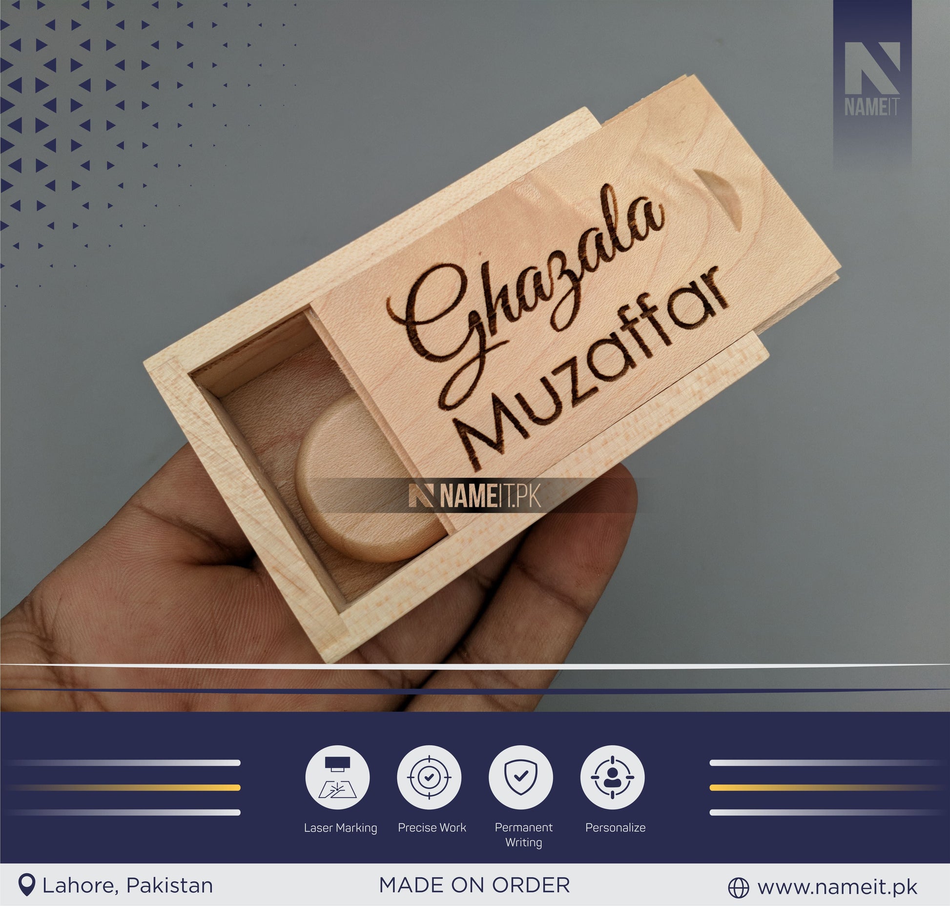 Wooden Custom USB Drive with Box Case | Personalized Keepsake Box NAMEIT PAKISTAN