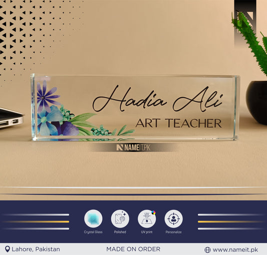 Custom Crystal Glass Name Plate for Desk, Teacher Desk Name Plate Cute Office Decorations for Women Personalized Name Plate Appreciation Gifts for Coworkers Teachers.