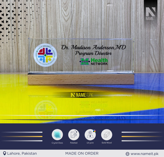 Table Name Plate, Customized Desk Name Plate with Wooden Stand | Personalized Office Table Name Sign | Custom Name Board for Manager, Boss, Employee, Teacher, Doctor, Reception & Corporate Gift