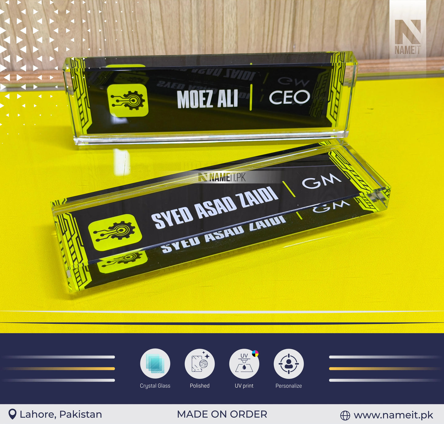 Nameplate, Crystal Personalized Desk Block, Glass Name Plate for Office, Design Your Own Choosing Font and Color