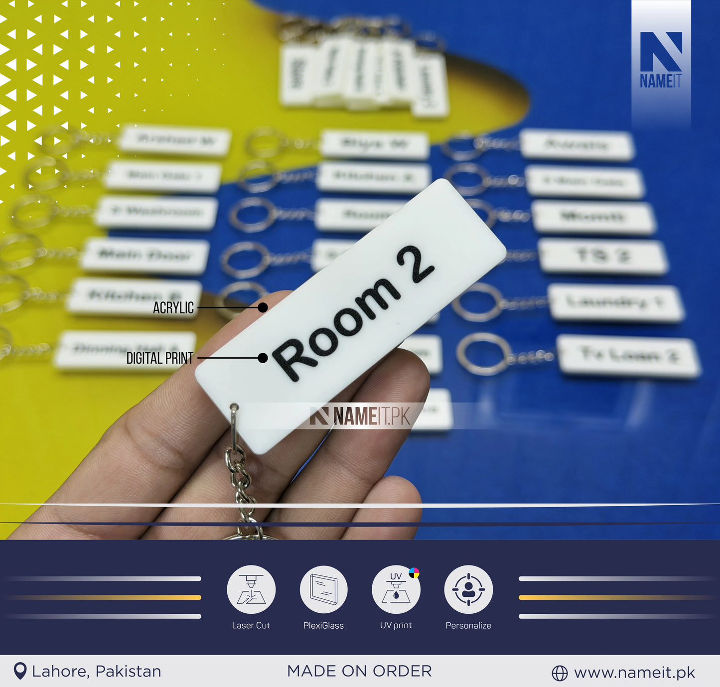 Custom Room Number Acrylic Keychain for Hotels, Offices & Homes