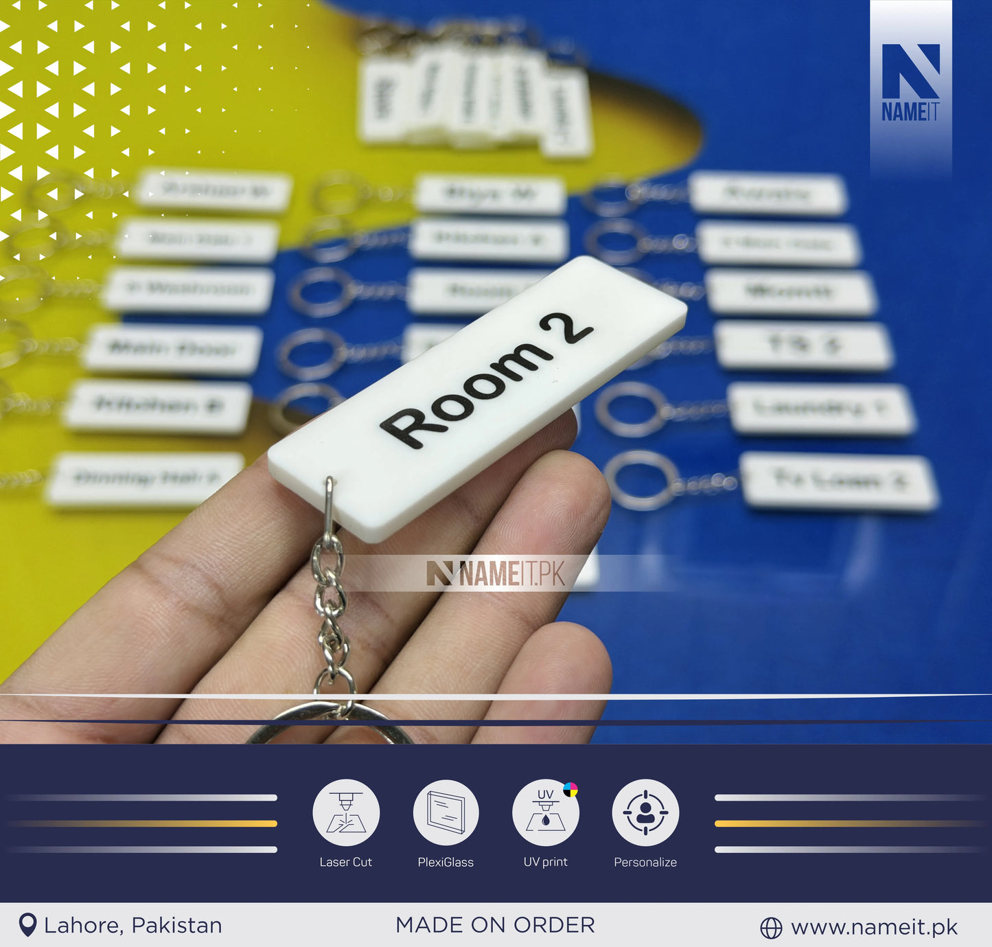 Custom Room Number Acrylic Keychain for Hotels, Offices & Homes
