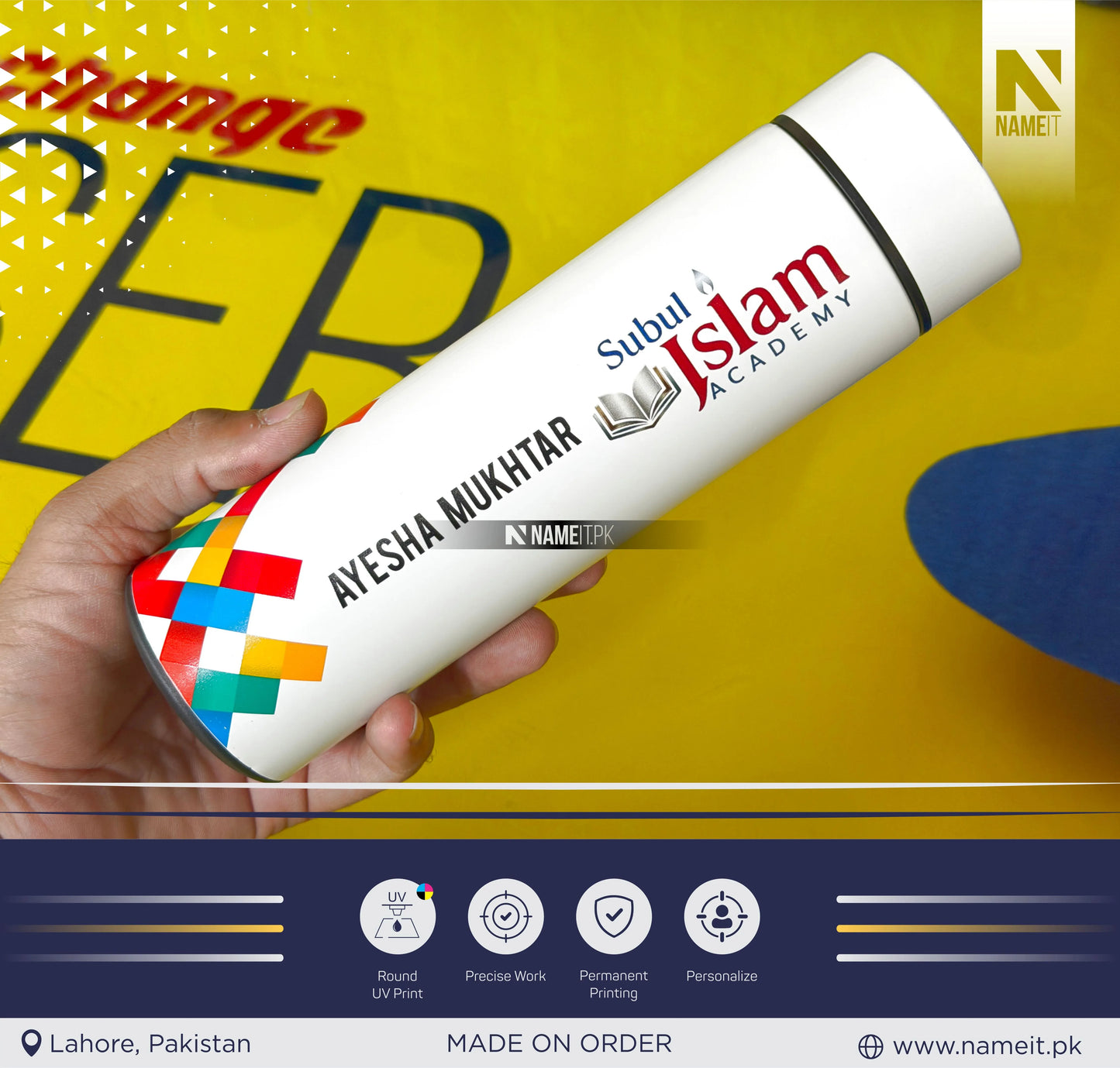 Water Bottle, Digital Temperature Display Thermos with Name and Date, Temperature Water Bottle , Round Printed Water Bottle