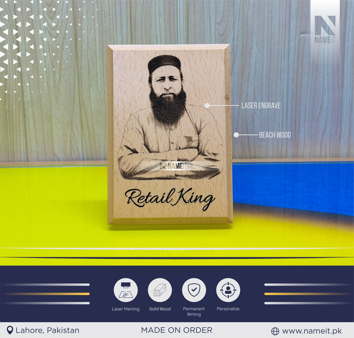 Custom Wooden Frame with Laser Engraved Portrait & Personalized Name – Premium Photo Engraving Keepsake Gift for Home Décor, Birthdays, Anniversaries & Special Occasions