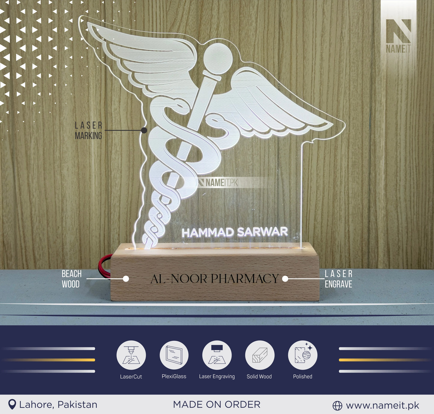 LAMP, Personalized Doctor Gift Caduceus LED Lamp, Custom MD Name Light, Medical School Graduation Sign, Physician Office Desk Decor, PhD Present