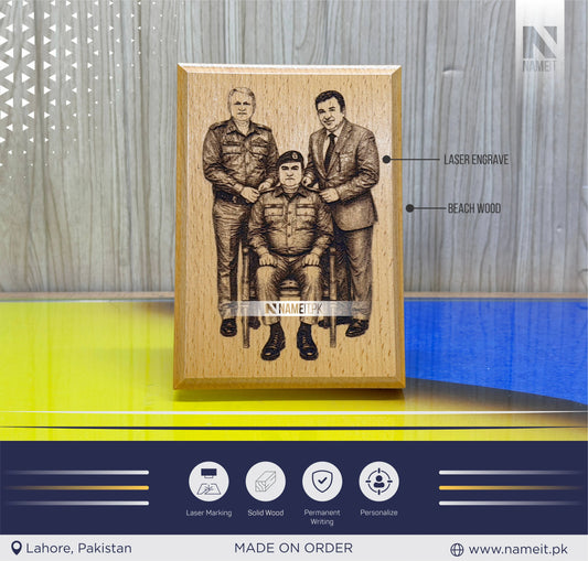 Wooden Frame with Laser Engraved Portrait & Personalized Name – Premium Photo Engraving Keepsake Gift for Home Décor, Birthdays, Anniversaries & Special Occasions