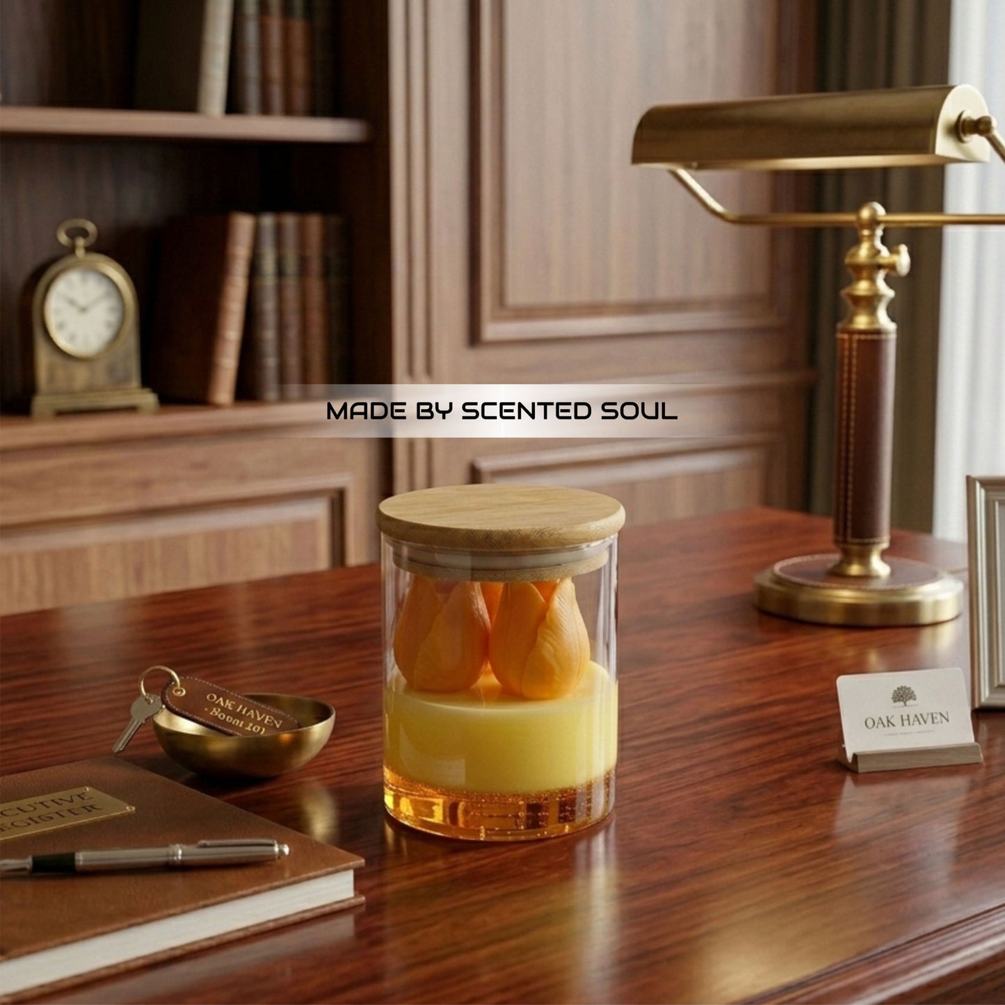 Luxury Tulip Candle in Glass Jar with Wooden Lid – Handmade Aromatherapy Soy Wax Candle – Aesthetic Home Decor Gift – Romantic Floral Scented Candle for Bedroom, Wedding & Spa Decor