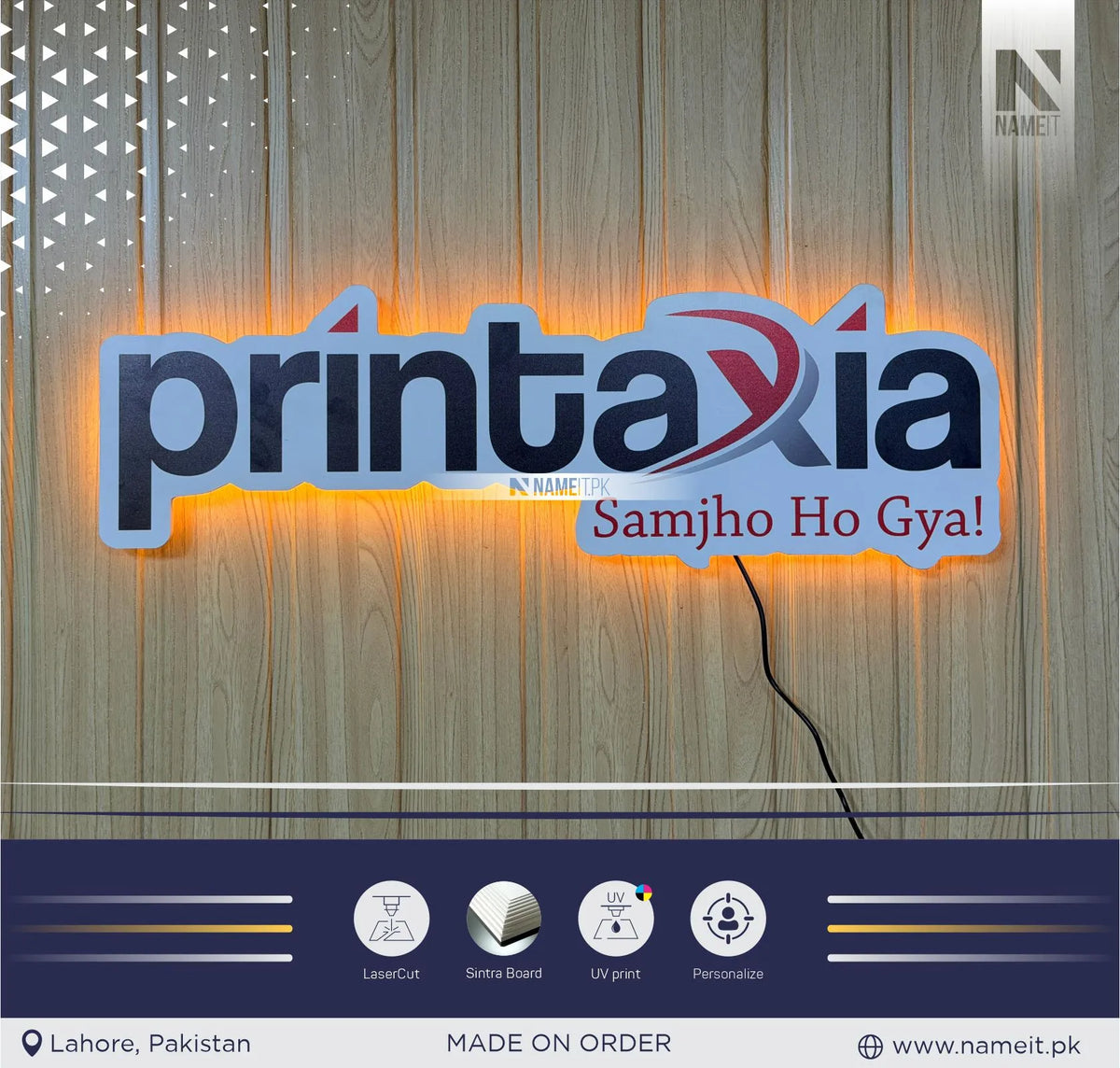 Custom Shape Direct Printed Sintra Board LED Backlit Signboard - Premium PVC Foam Halo Glow Office Reception & Storefront Wall Display Plaque