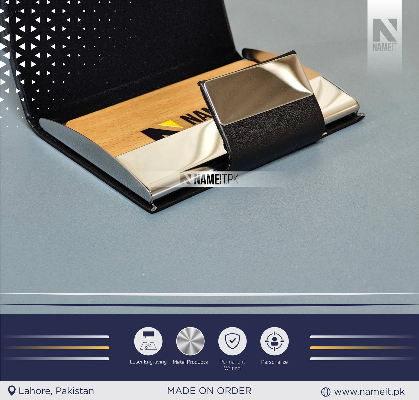 Company Personalized Business Magnetic Card Holder,  Logo/Text Laser Engraved NAMEIT PAKISTAN