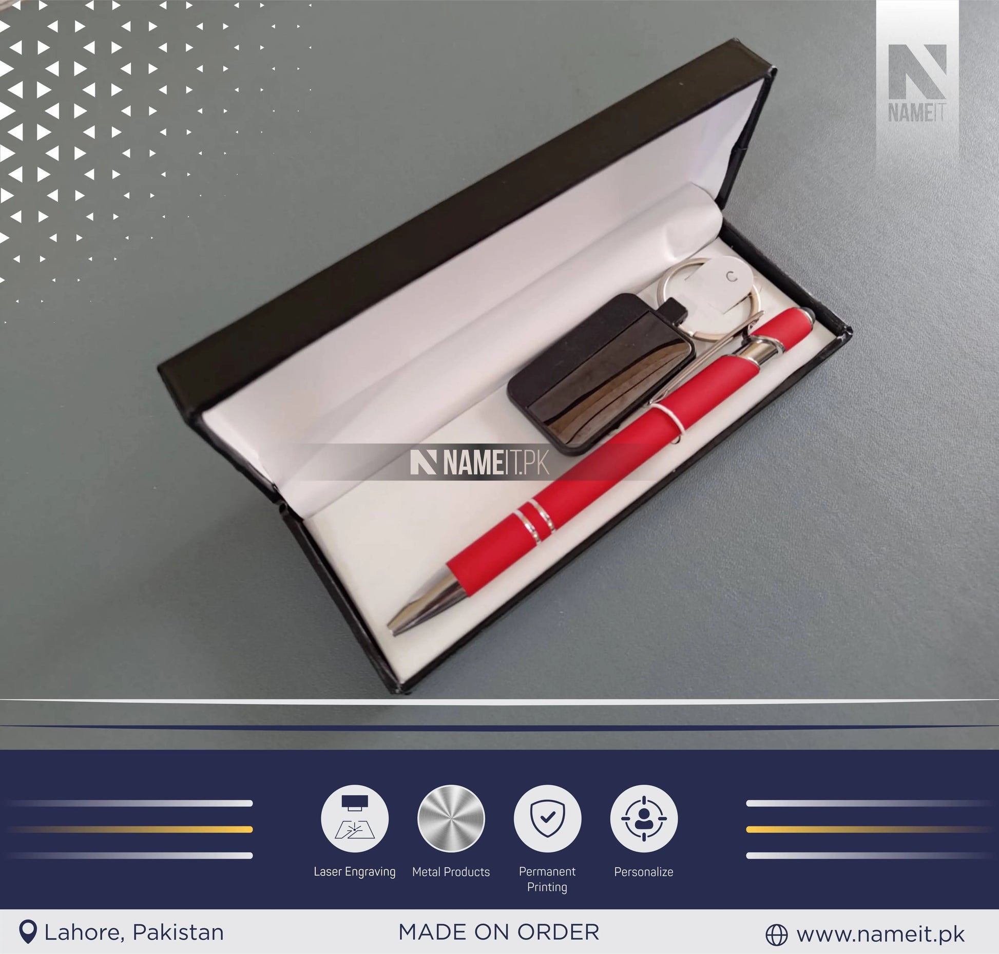 Gift Set 2 in 1, Customized Stylus Metal Pen & Metal Keyring NAMEIT PAKISTAN