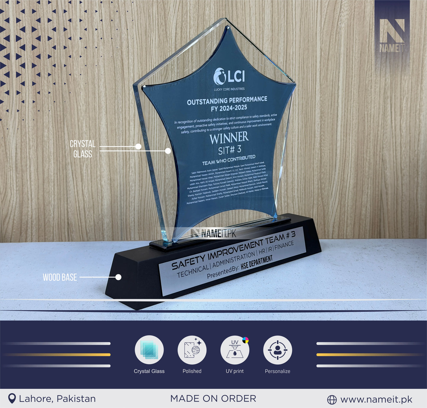Star Shield, Crystal Award Plaque, Employee of Month/Year Recognition, Crystal Award for Retirement Appreciation ,Gift Plaque, Graduation Plaque, Crystal Award, Printed Trophy,Award, Company Gifts