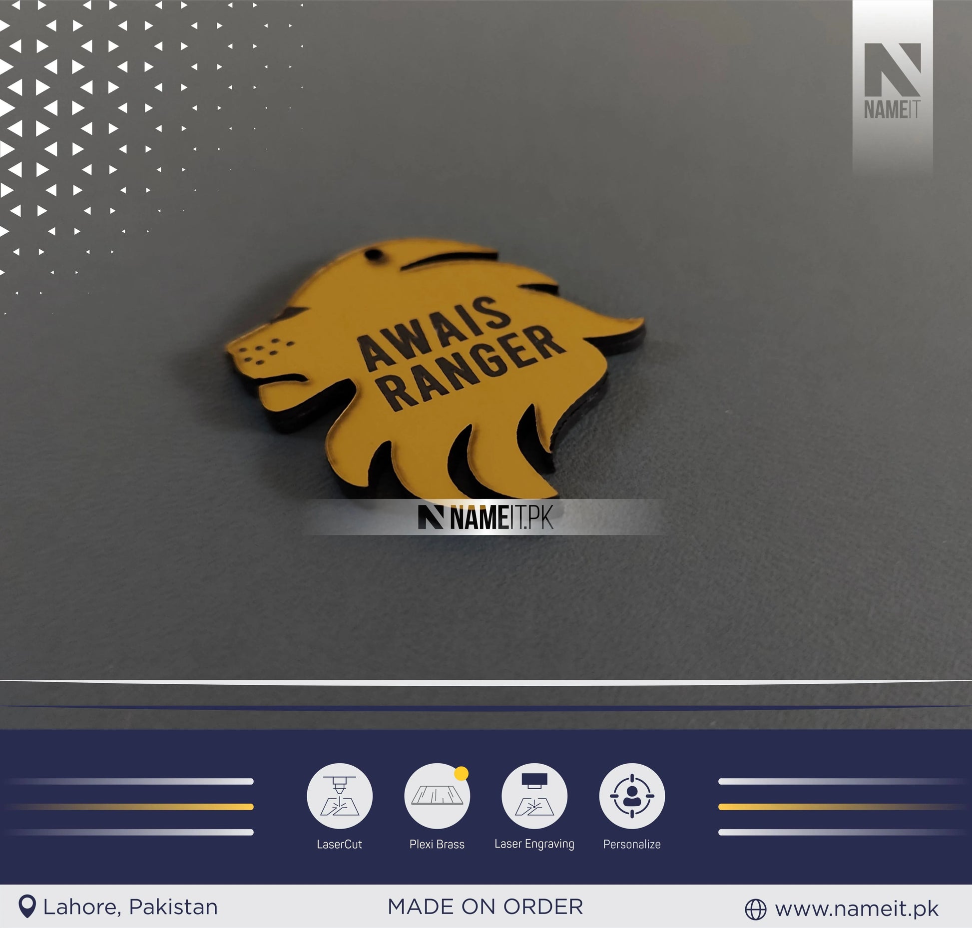 Pets Tag Personalized, Lion Shape Tag, Pet Tags for Collars, Engraved Tag, Name Tag, Customized Pet Tag, Kitty Tag, Golden Acrylic Material NAMEIT PAKISTAN