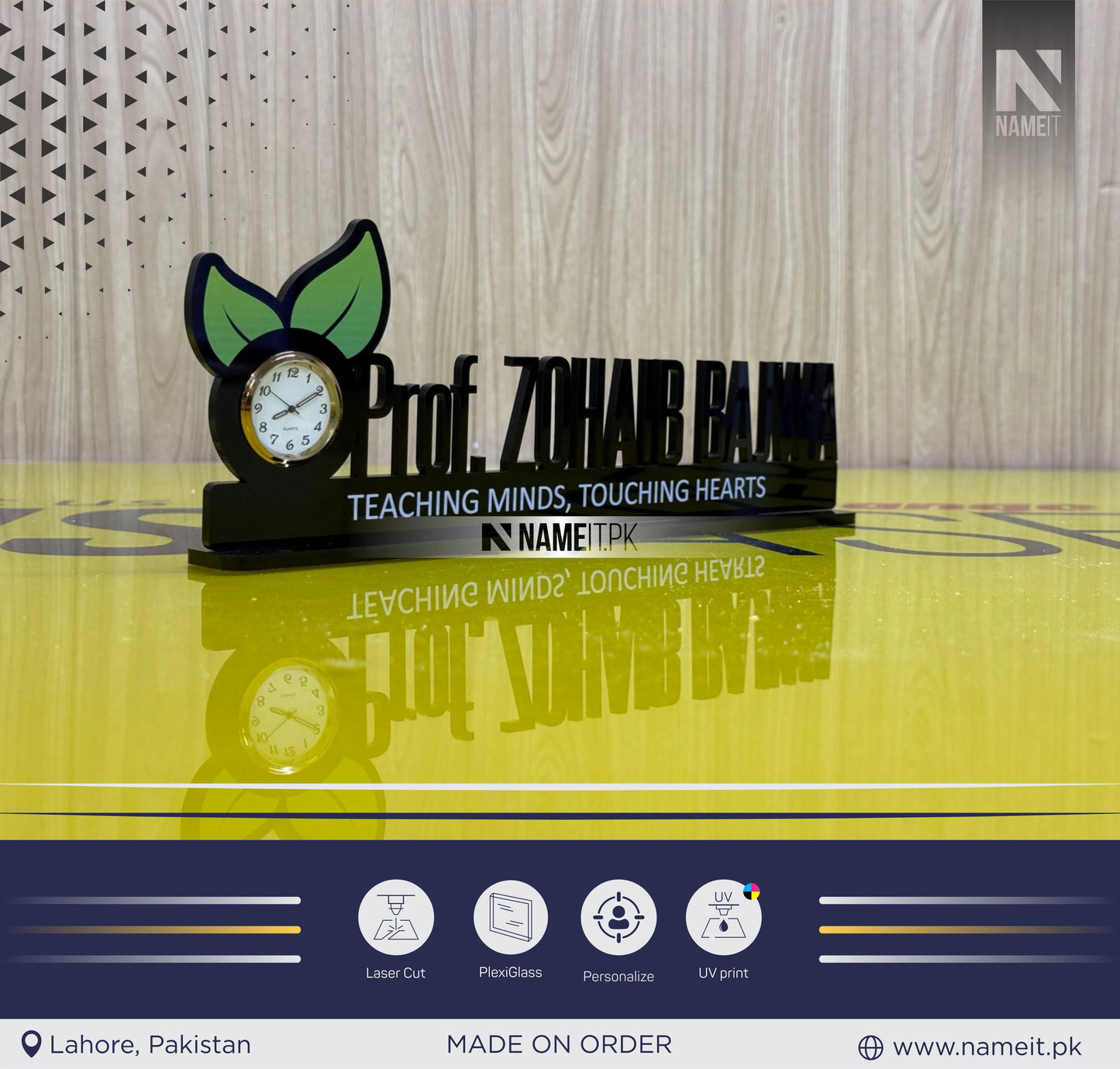 Modern Desk Name Sign - Black Acrylic - Office Desk Decor - Table Name Label - Desk Name Plate - Custom Desk Sign - Nameplate