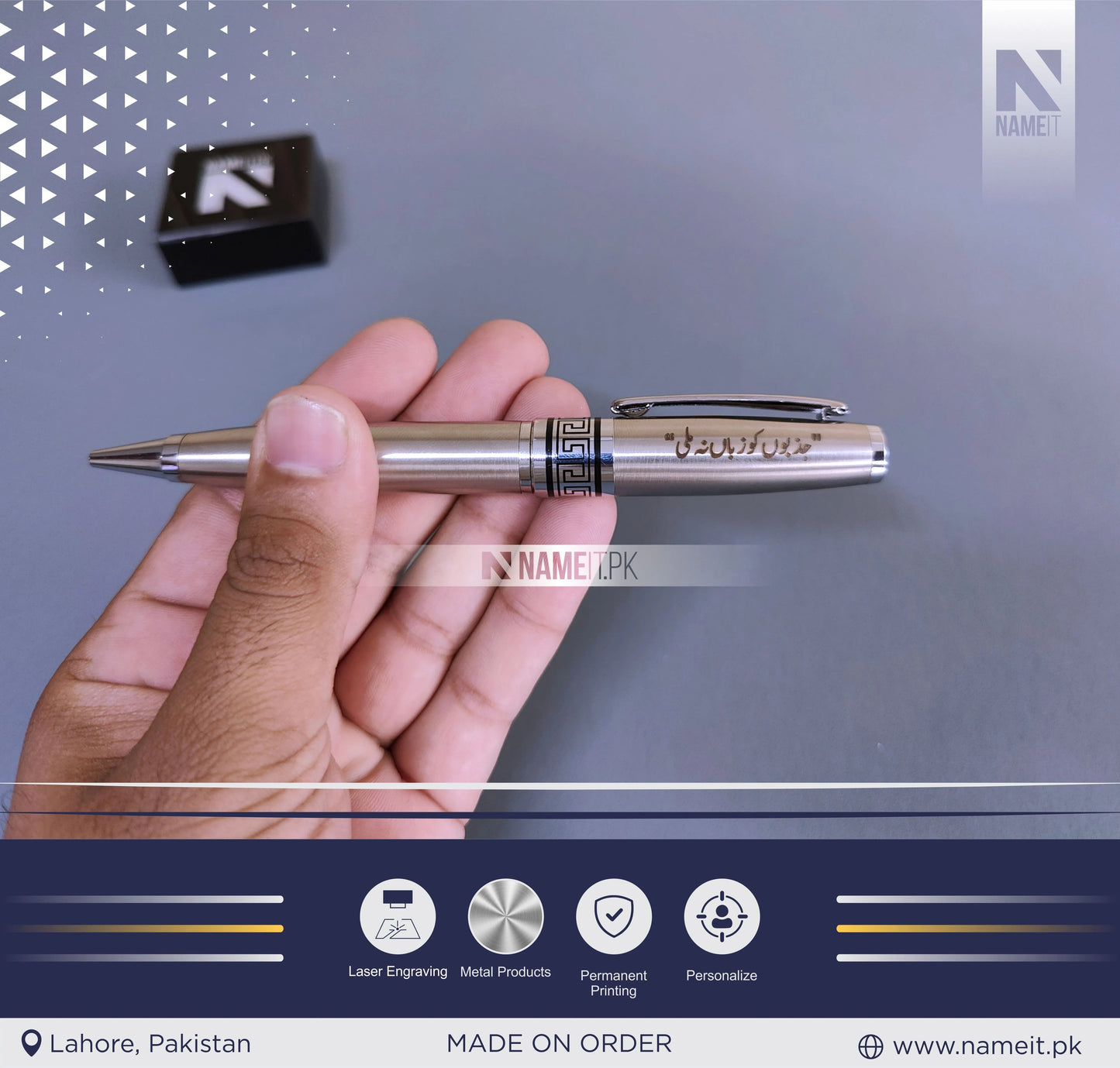 Custom High-Quality Metal Gel Pen, 0.7mm Blue Ink, Ball Point, Business Signature, Calligraphy Practice, Pocket Clip, Electroplated Baking Paint NAMEIT PAKISTAN